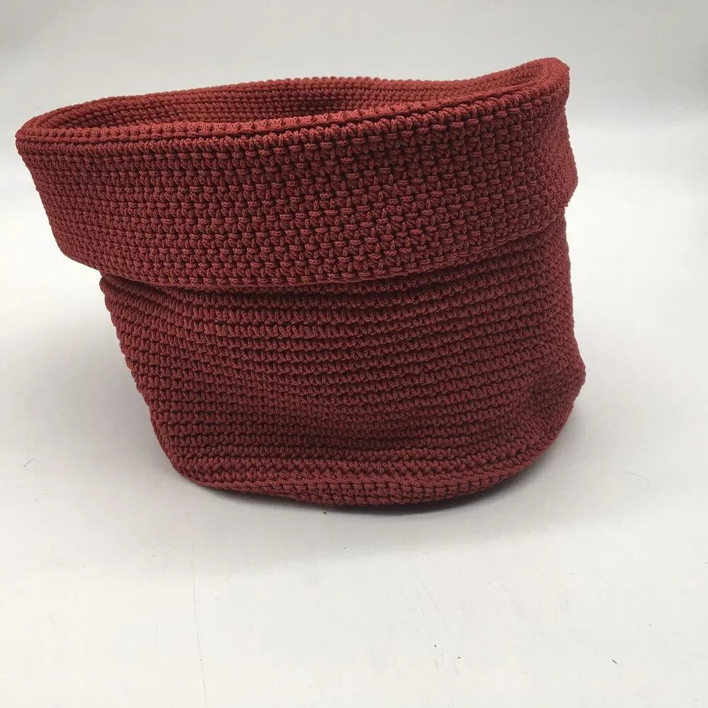 Boho Crochet Storage Basket 8” High 10” Diameter With Hook Red